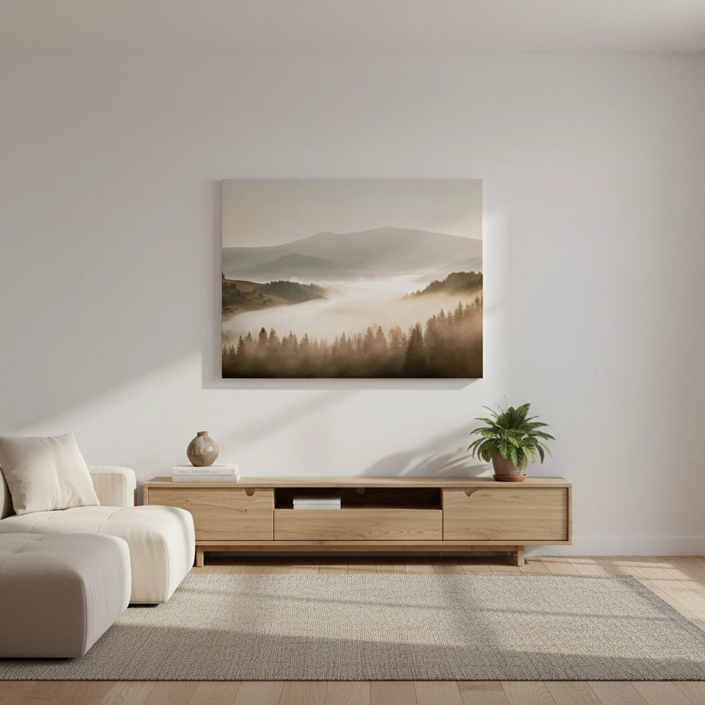 Minimalist Foggy Pine Landscape - Canvas - Jasmineart.ae