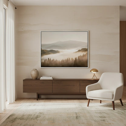 Minimalist Foggy Pine Landscape - Canvas