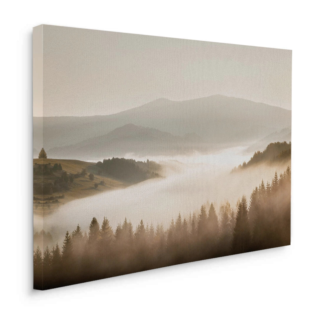 2Minimalist Foggy Pine Landscape - Canvas