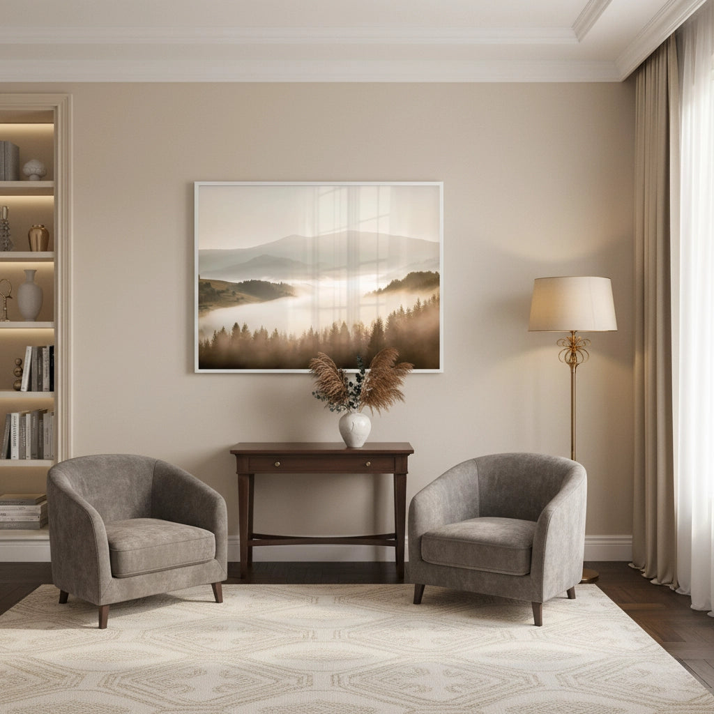Minimalist Foggy Pine Landscape - Fine Art - Jasmineart.ae