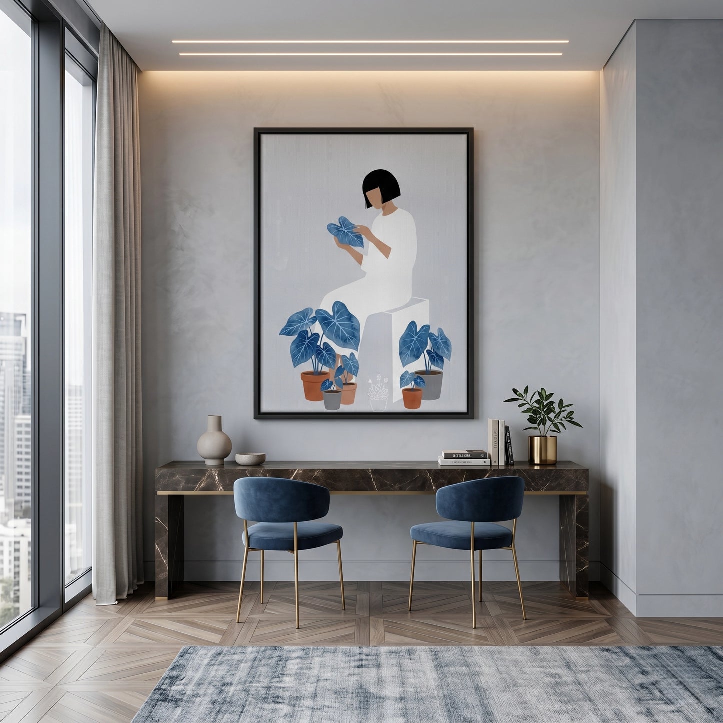 2Minimalist Girl and Botanicals - Canvas