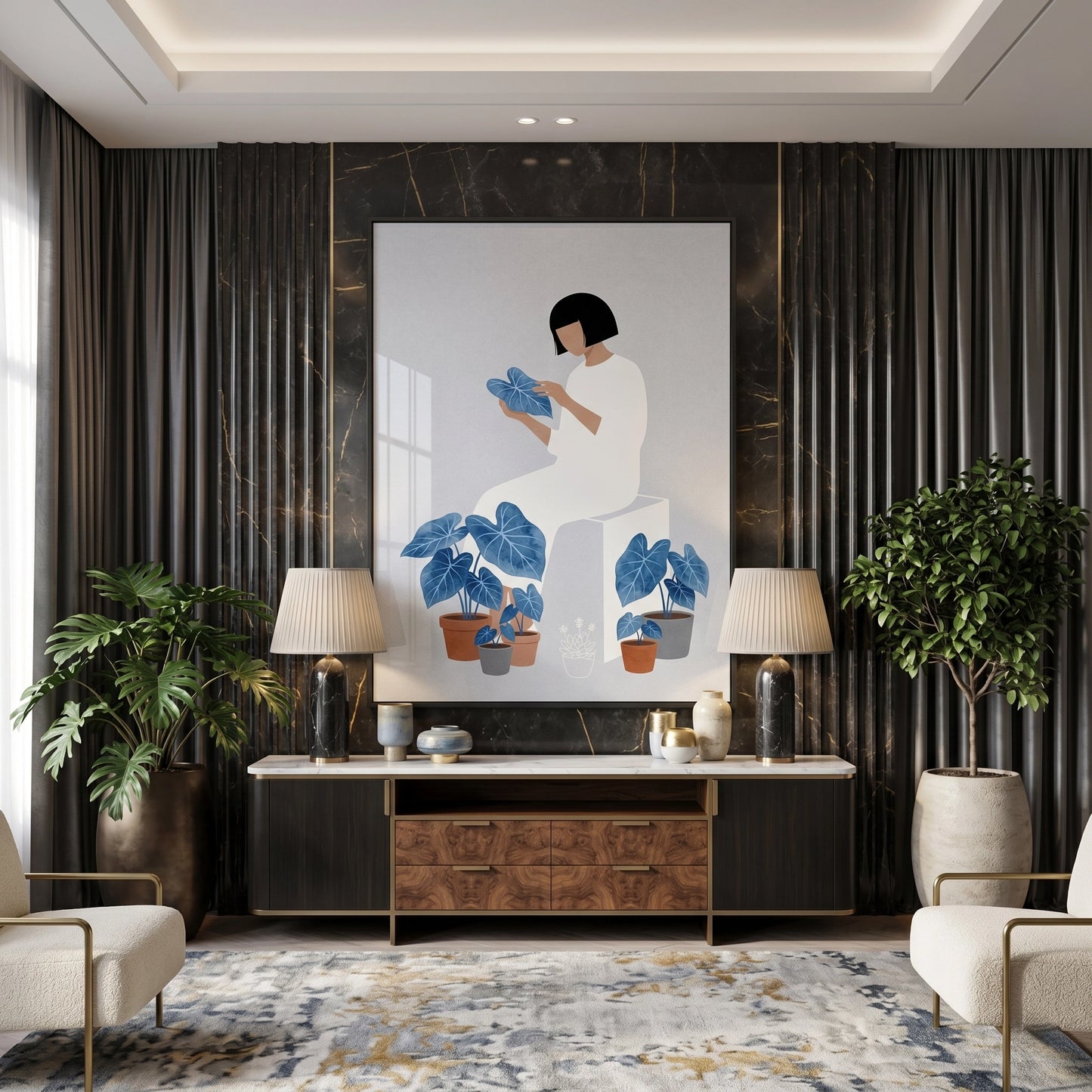 2Minimalist Girl and Botanicals - Fine Art