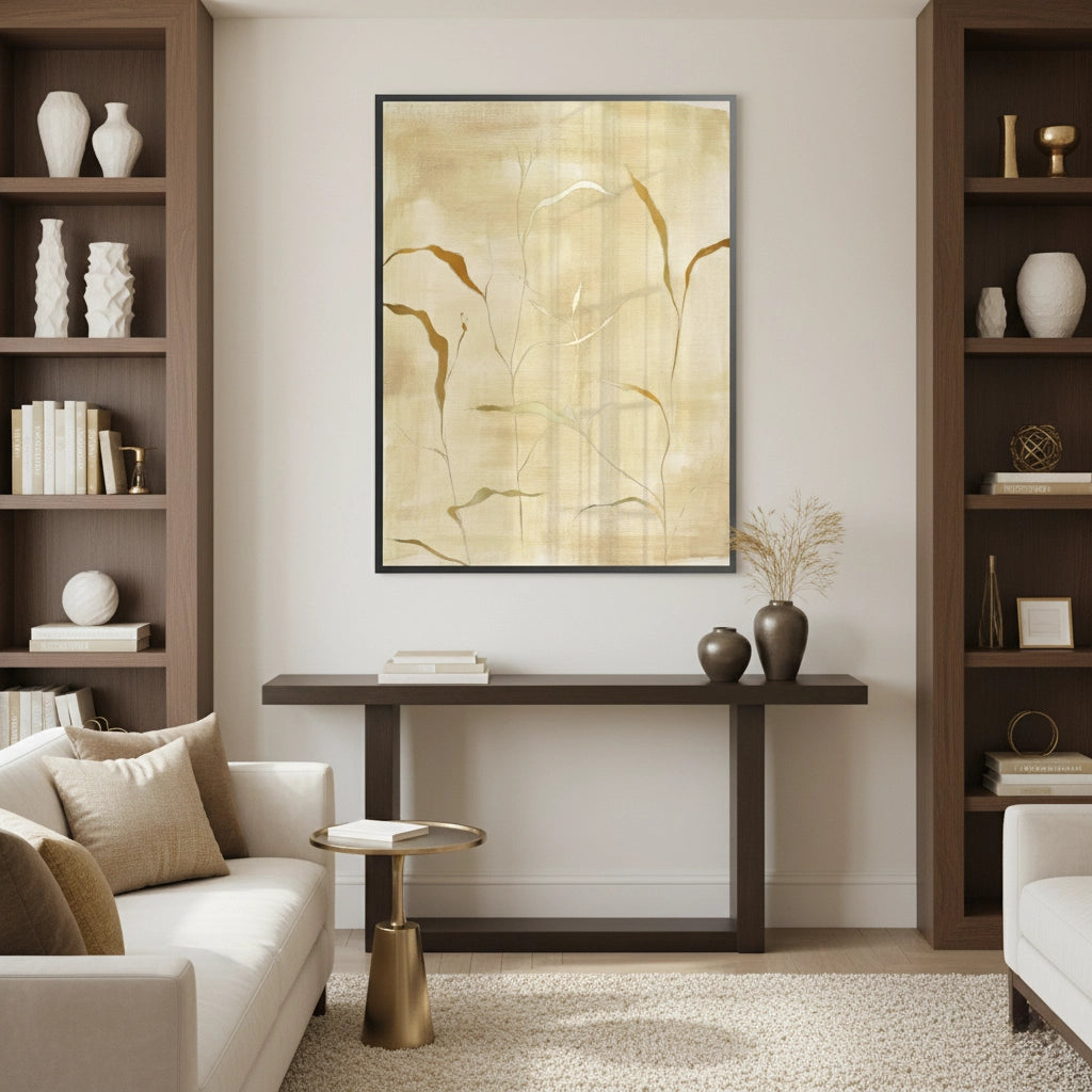 Minimalist Gold Grass Botanical - Fine Art - Jasmineart.ae