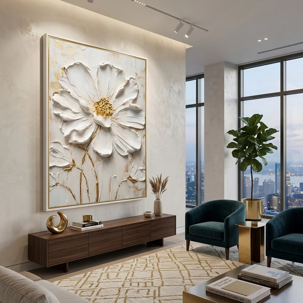 2Minimalist gold leaf floral silhouette art with a high-shine finish, premium wall decor available in the Emirates.