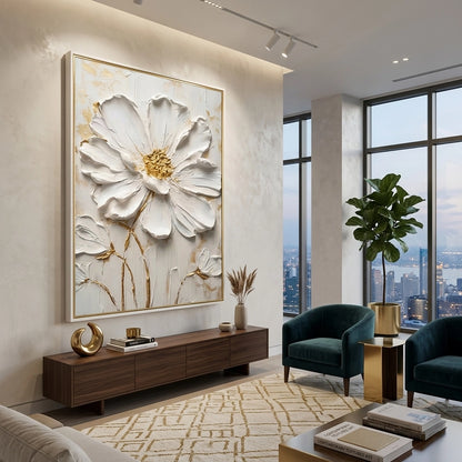 Minimalist gold leaf floral silhouette art with a high-shine finish, premium wall decor available in the Emirates.