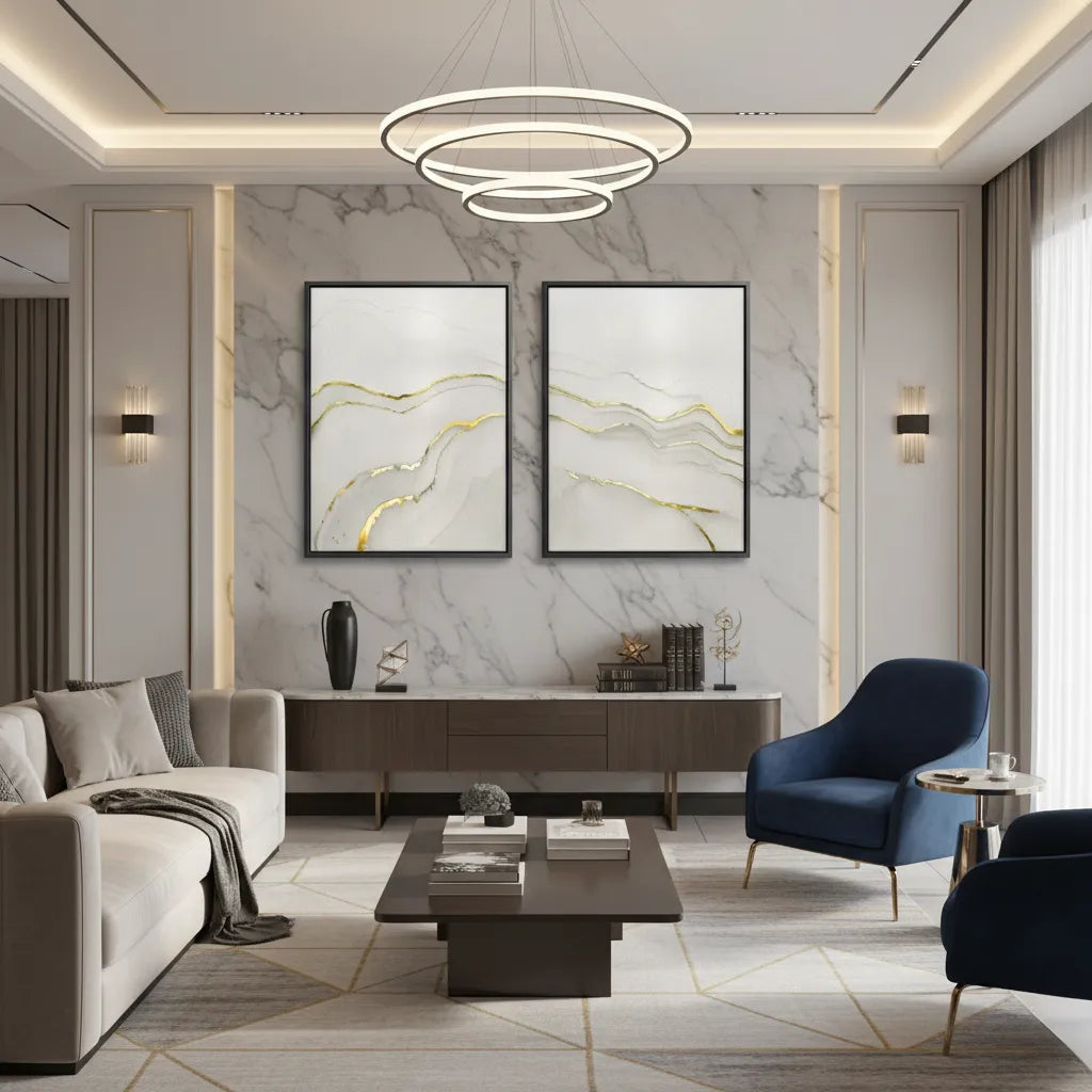 Minimalist Grey and Gold Set of 2 - Canvas - Jasmineart.ae