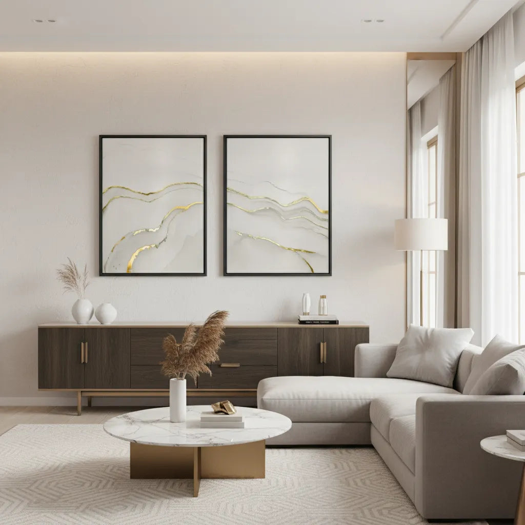 Minimalist Grey and Gold Set of 2 - Canvas - Jasmineart.ae