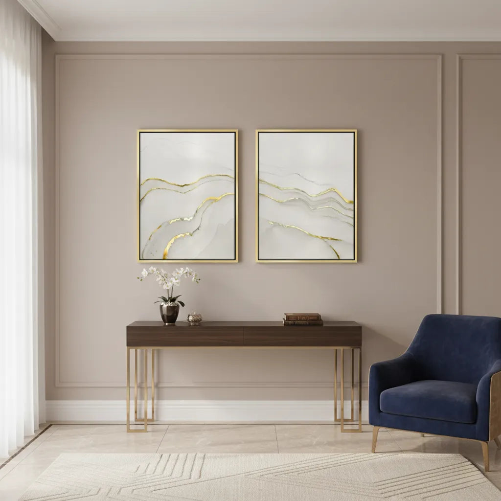 Minimalist Grey and Gold Set of 2 - Canvas - Jasmineart.ae