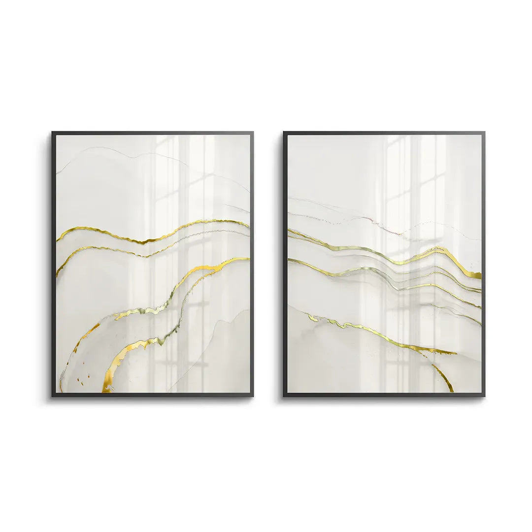 Minimalist Grey and Gold Set of 2 - Fine Art - Jasmineart.ae
