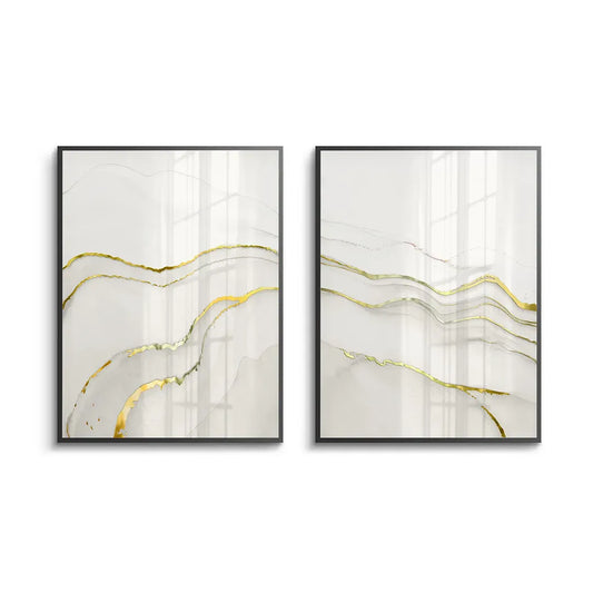 Minimalist Grey and Gold Set of 2 - Fine Art