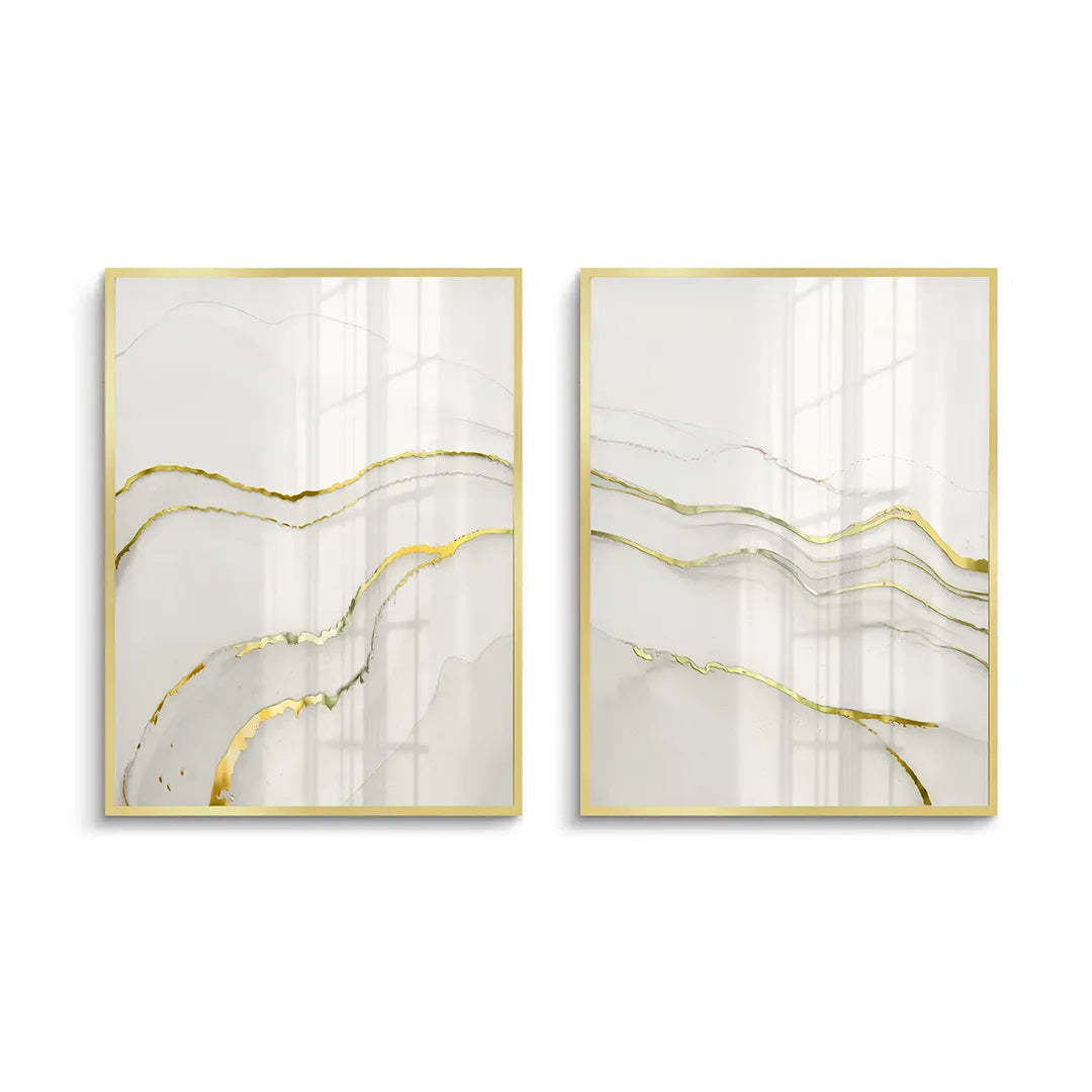 Minimalist Grey and Gold Set of 2 - Fine Art - Jasmineart.ae