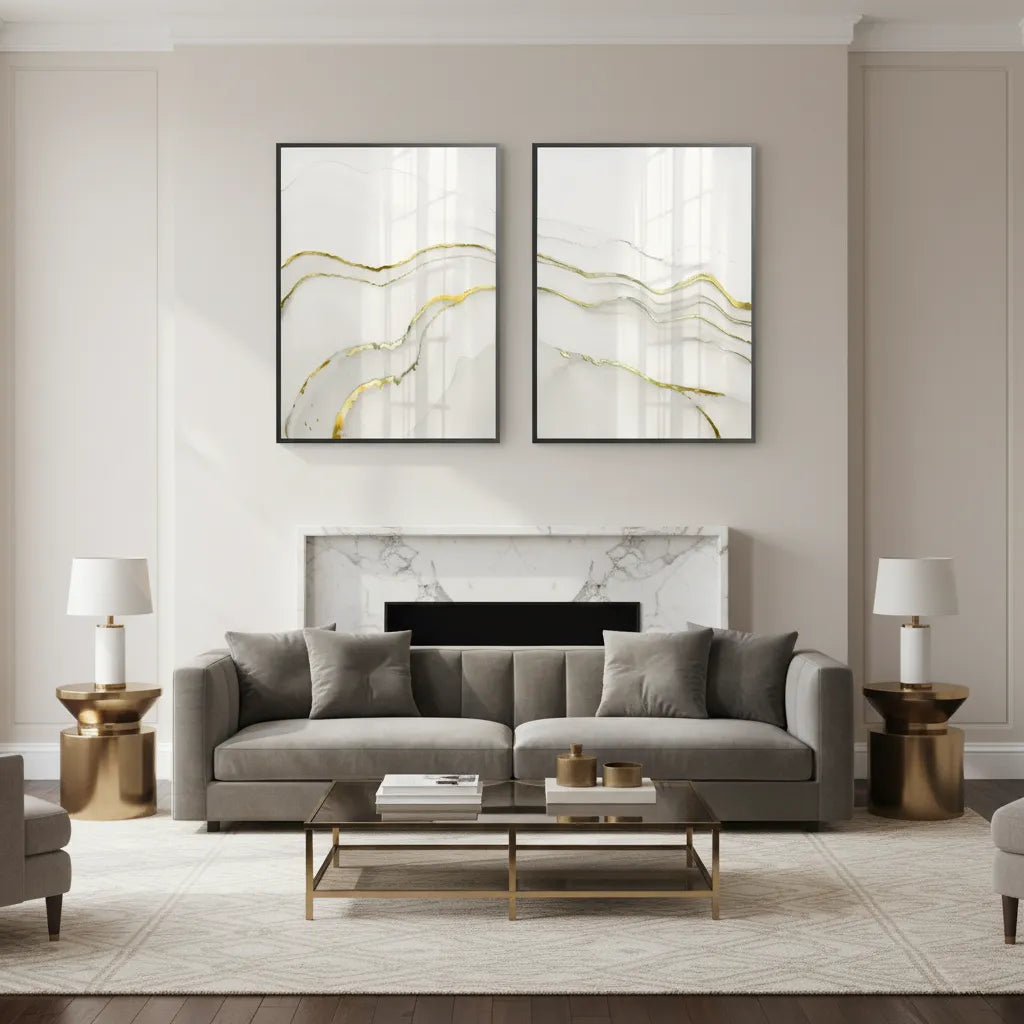 Minimalist Grey and Gold Set of 2 - Fine Art - Jasmineart.ae