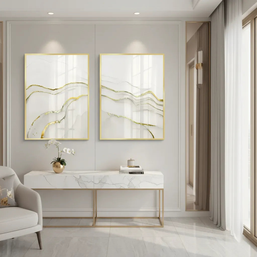 Minimalist Grey and Gold Set of 2 - Fine Art - Jasmineart.ae