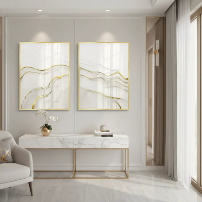 Minimalist Grey and Gold Set of 2 - Fine Art