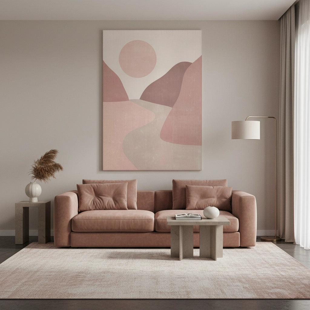 Minimalist Mauve Sun and River - Canvas - Jasmineart.ae