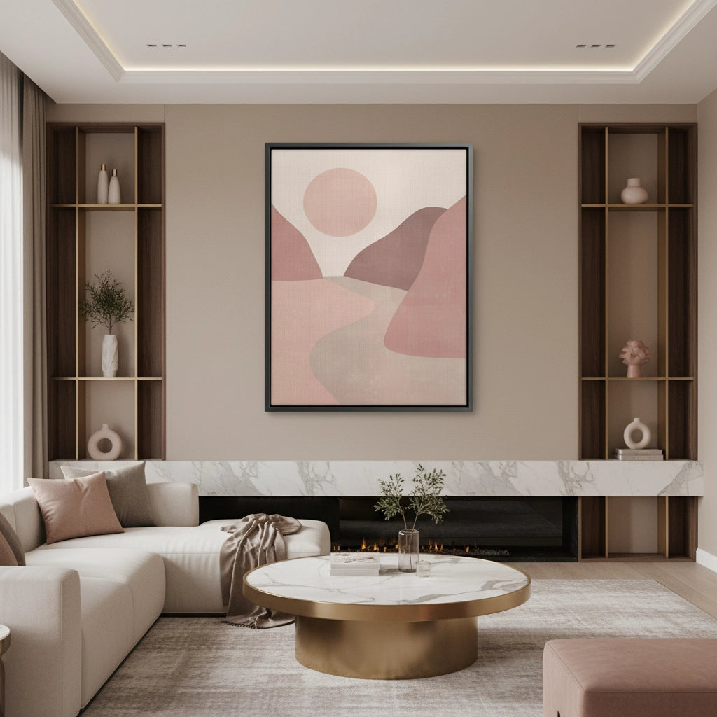 2Minimalist Mauve Sun and River - Canvas