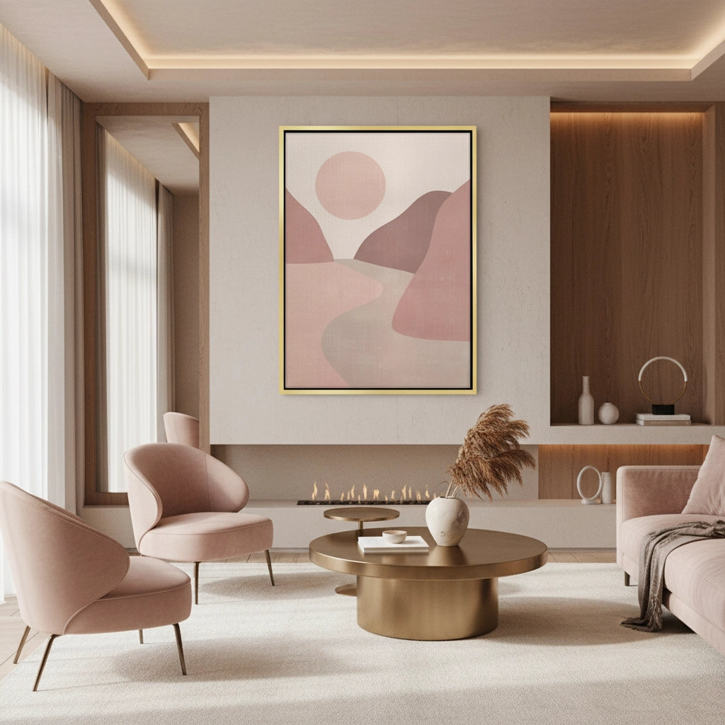 2Minimalist Mauve Sun and River - Canvas