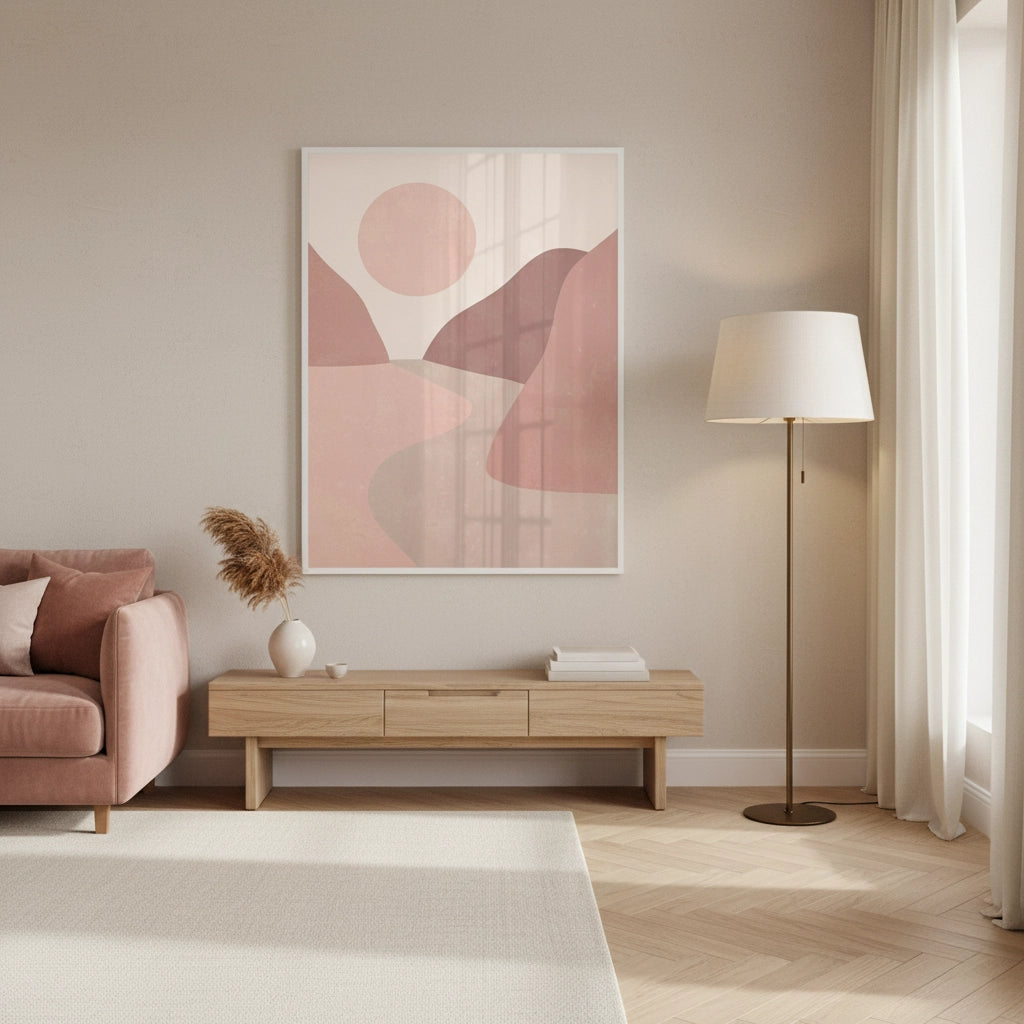 Minimalist Mauve Sun and River - Fine Art - Jasmineart.ae