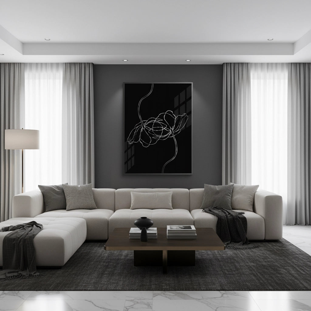 Minimalist Monochrome Floral - Fine Art - Jasmineart.ae