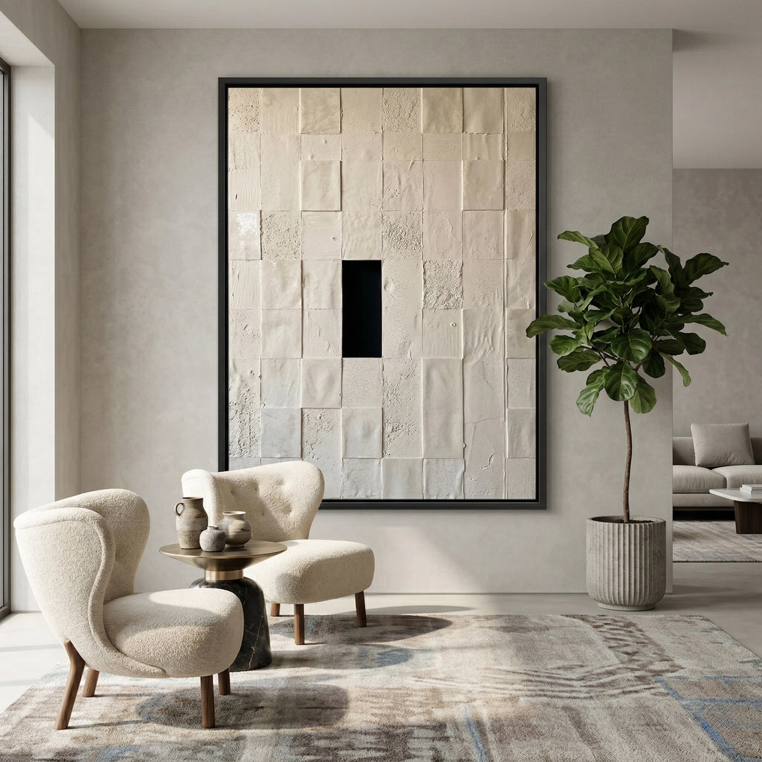 Minimalist Monolith abstract wall art, clean geometric design, luxury UAE home decor