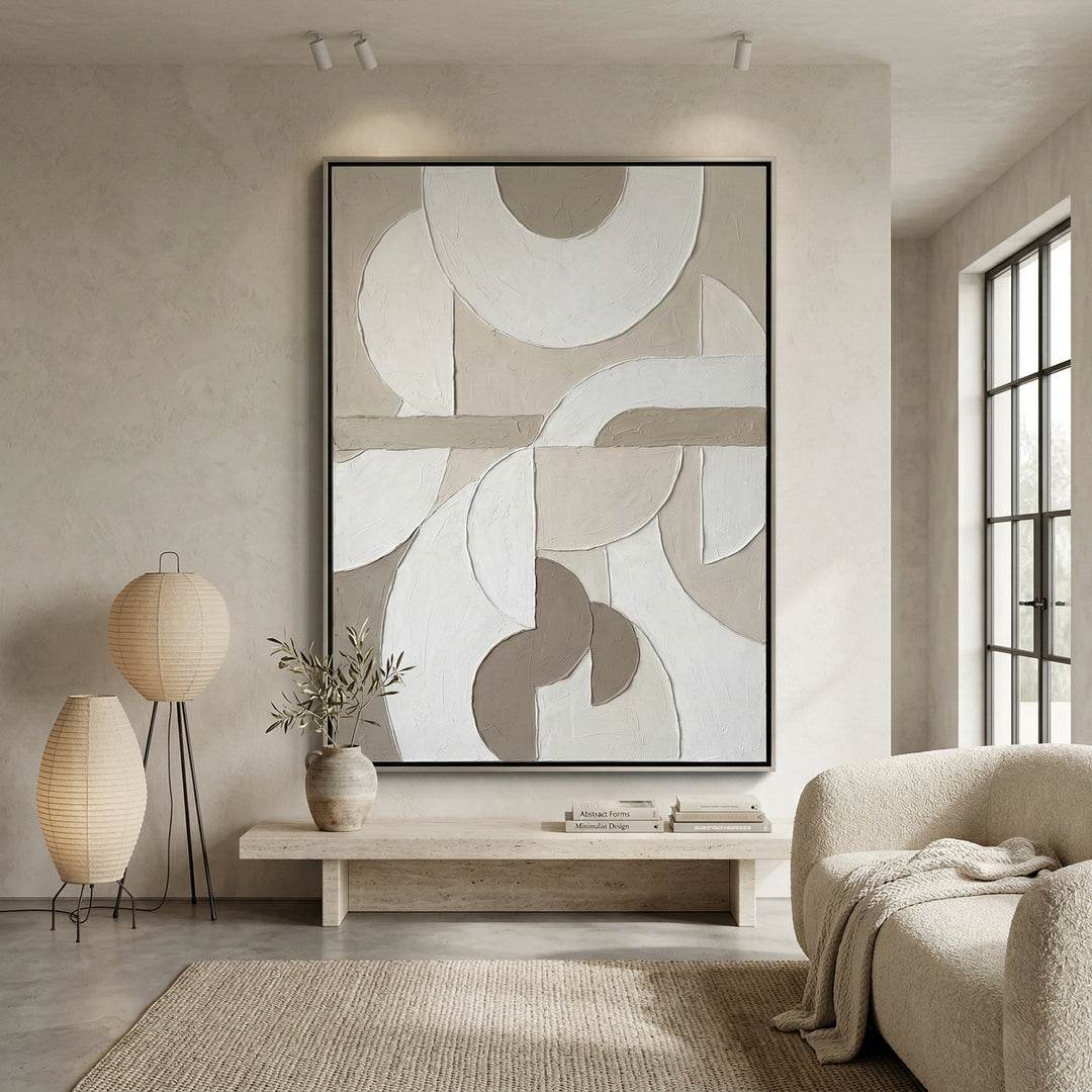 Textured abstract art print with Nordic minimalism and neutral palette, enhancing modern UAE interior styling