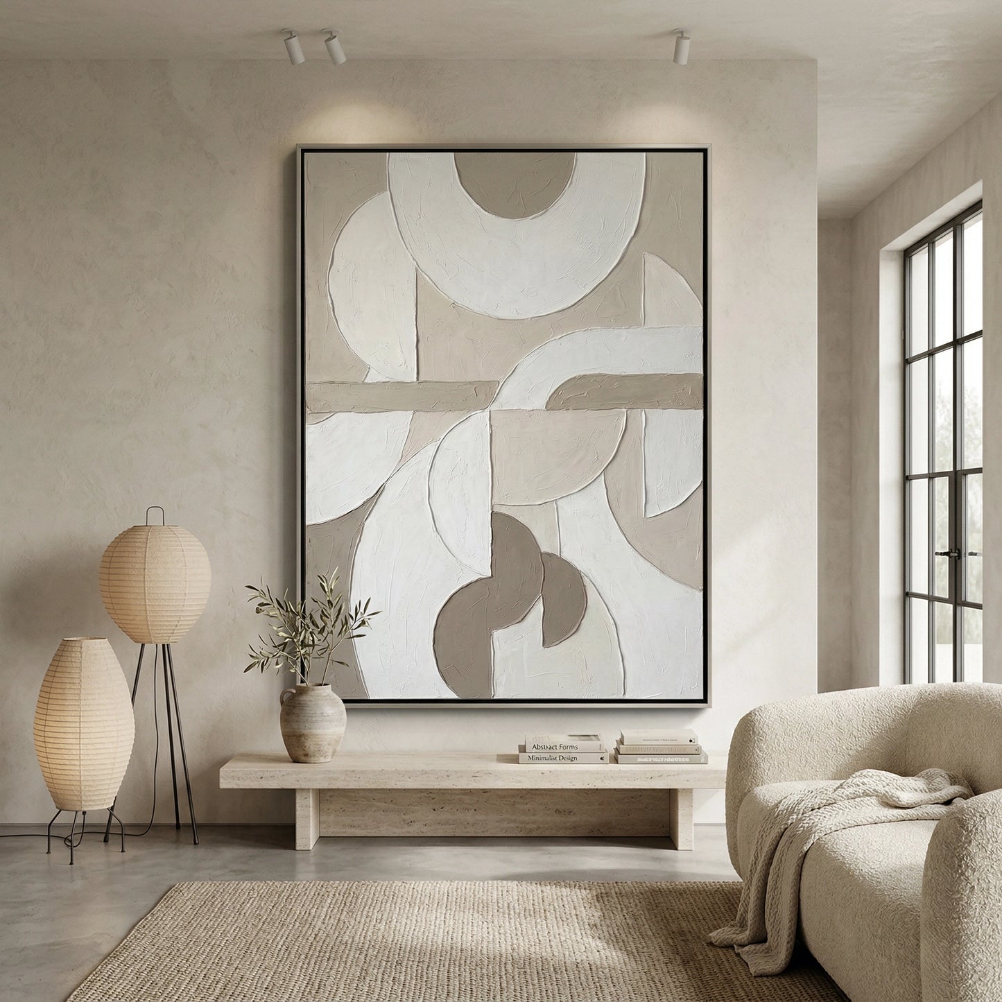 2Textured abstract art print with Nordic minimalism and neutral palette, enhancing modern UAE interior styling
