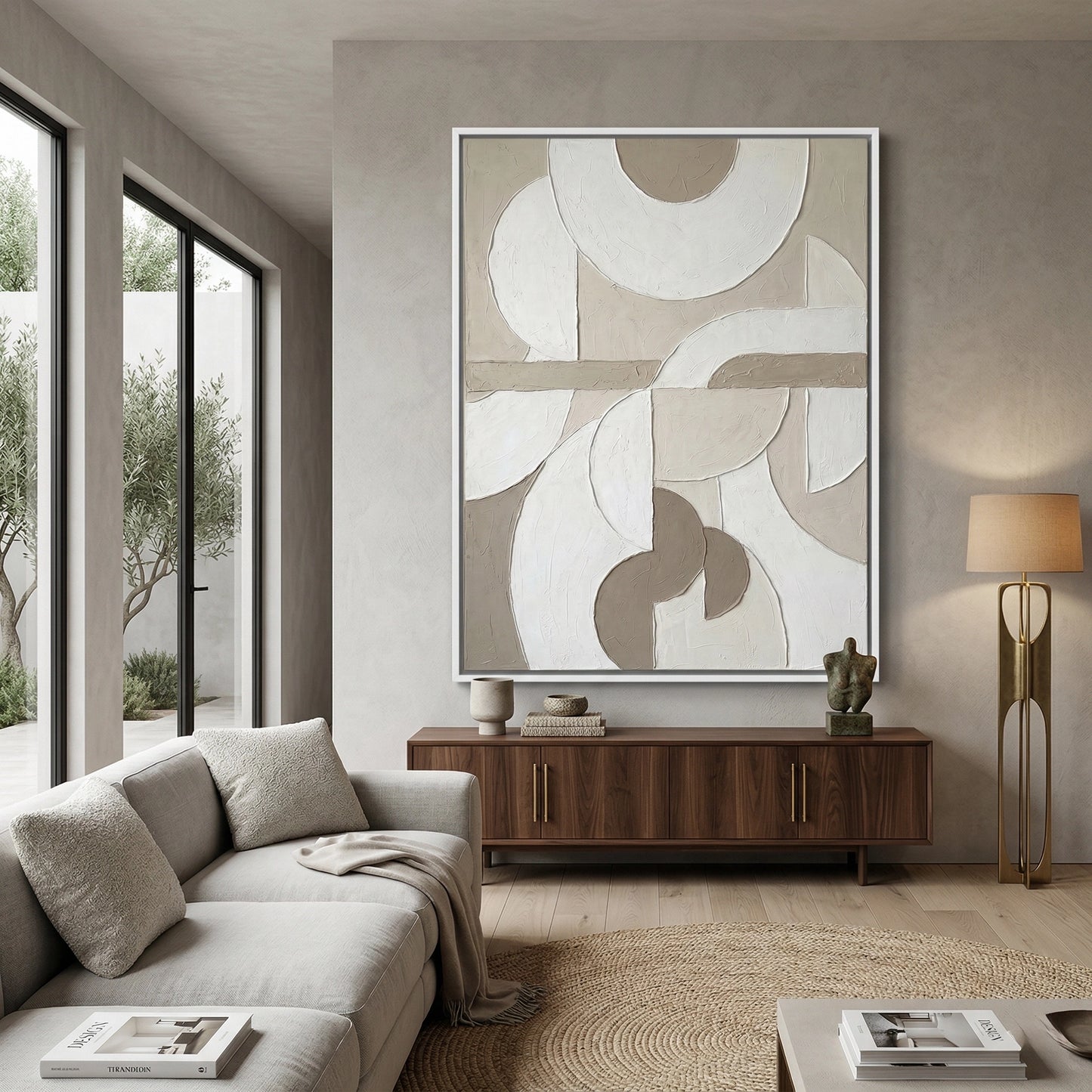 2Modern Minimalist Nordic artwork with clean geometric textures and soft earthy tones, perfect for chic UAE wall decor