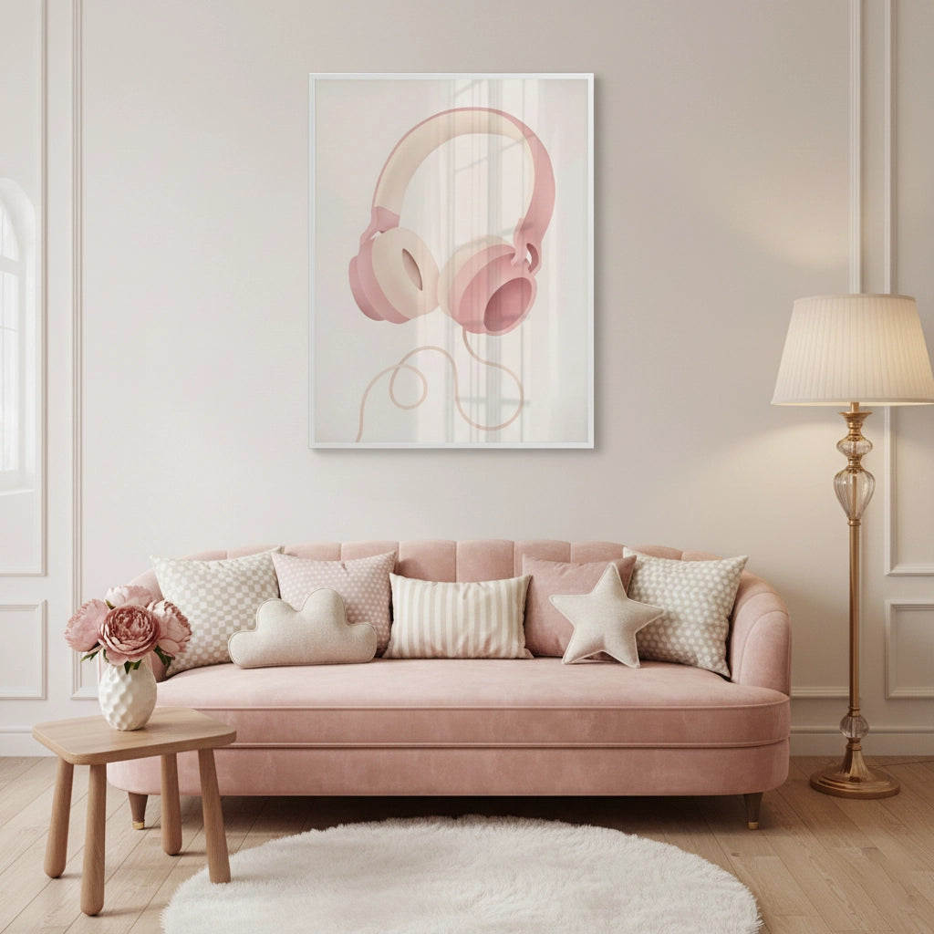 Minimalist Pink Headphones - Fine Art