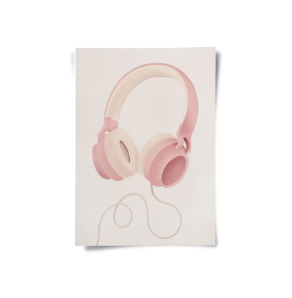 Minimalist Pink Headphones - Poster