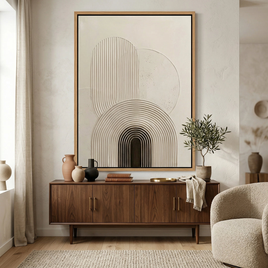 Modern sideboard featuring a minimalist ribbed arches design on the doors, a unique handcrafted furniture piece for high-end UAE interiors.