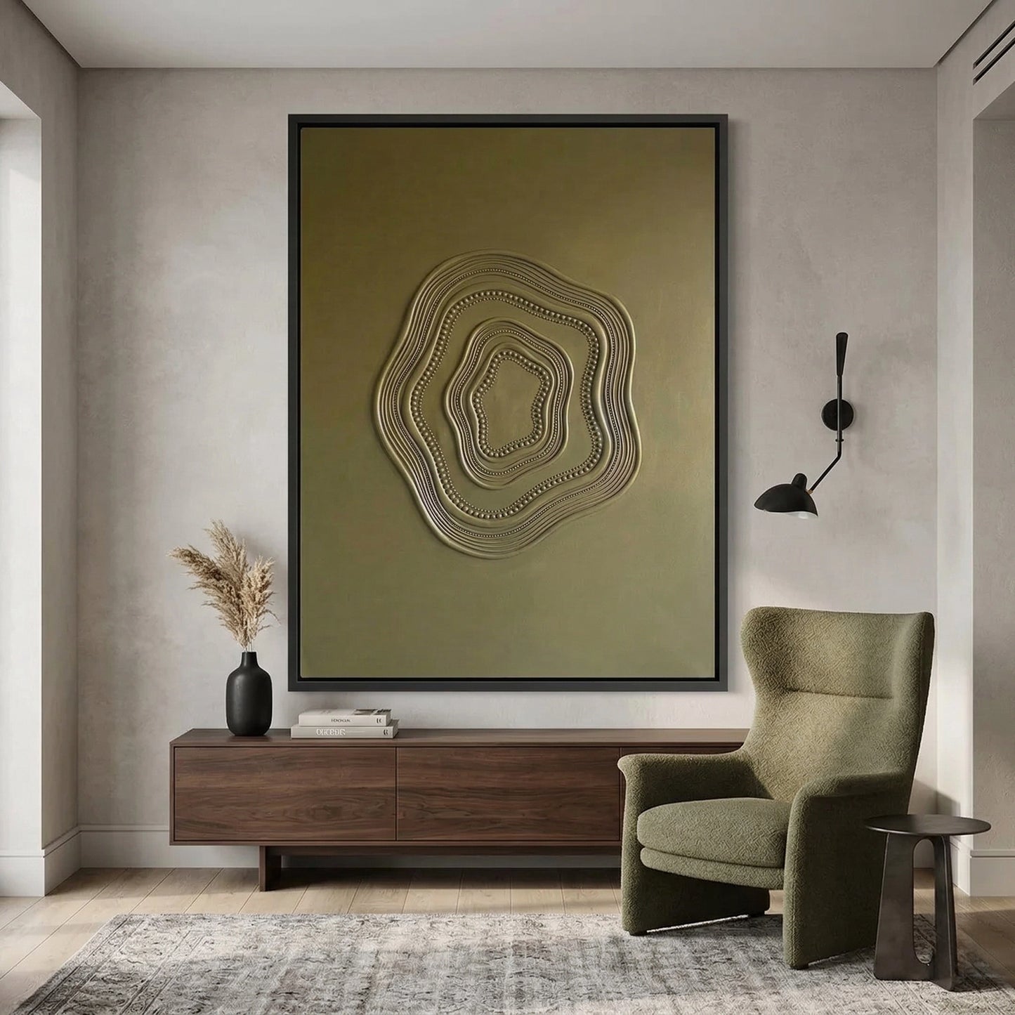 2Minimalist Sculptural Canvas in Olive #SR-OV03