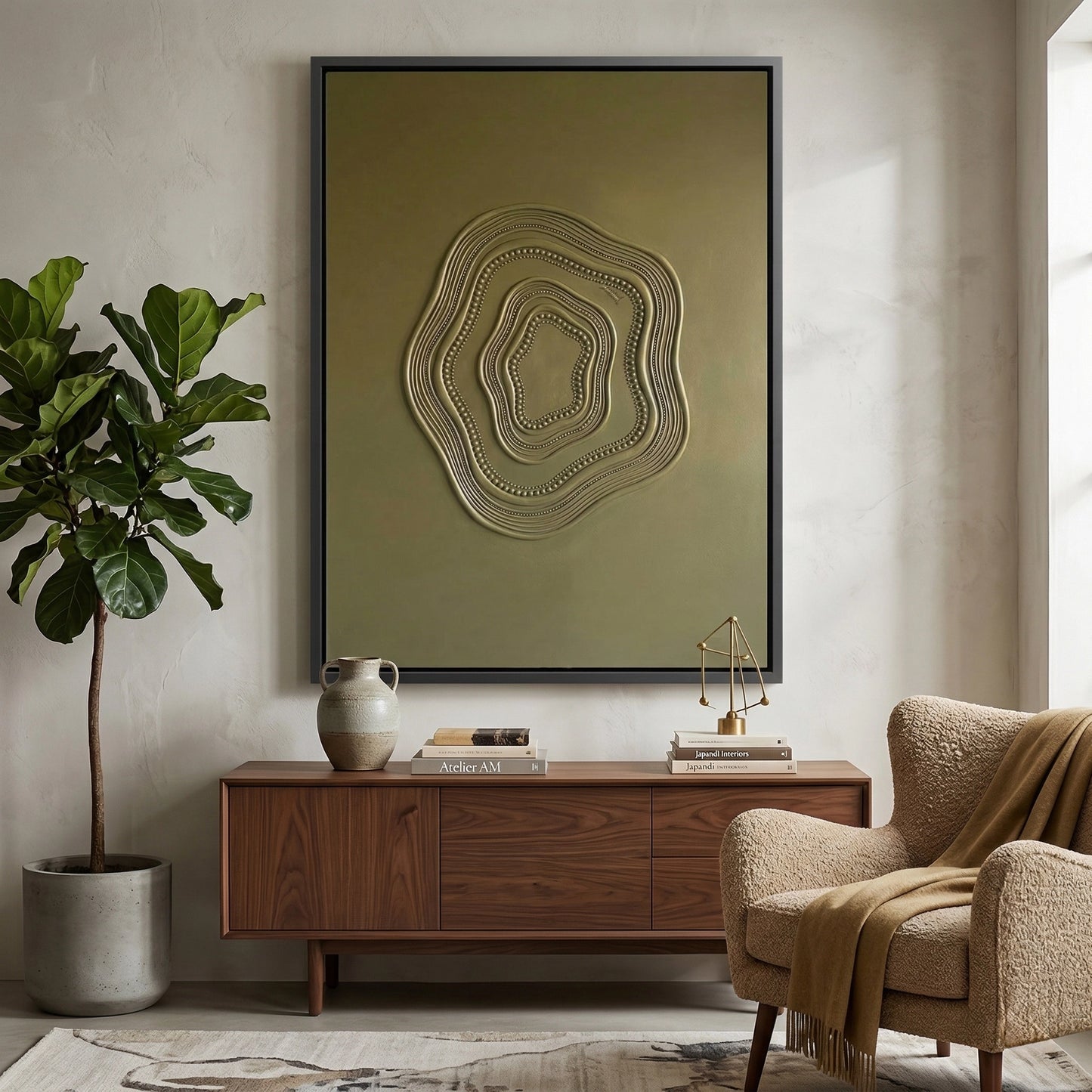 2Minimalist Sculptural Canvas in Olive #SR-OV03