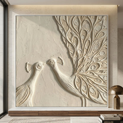 Soft textured peacock wall decor in minimalist style, suited for serene and sophisticated UAE living spaces