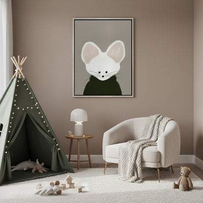 Minimalist White Mouse - Canvas