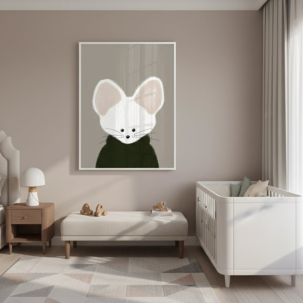 Minimalist White Mouse - Fine Art - Jasmineart.ae