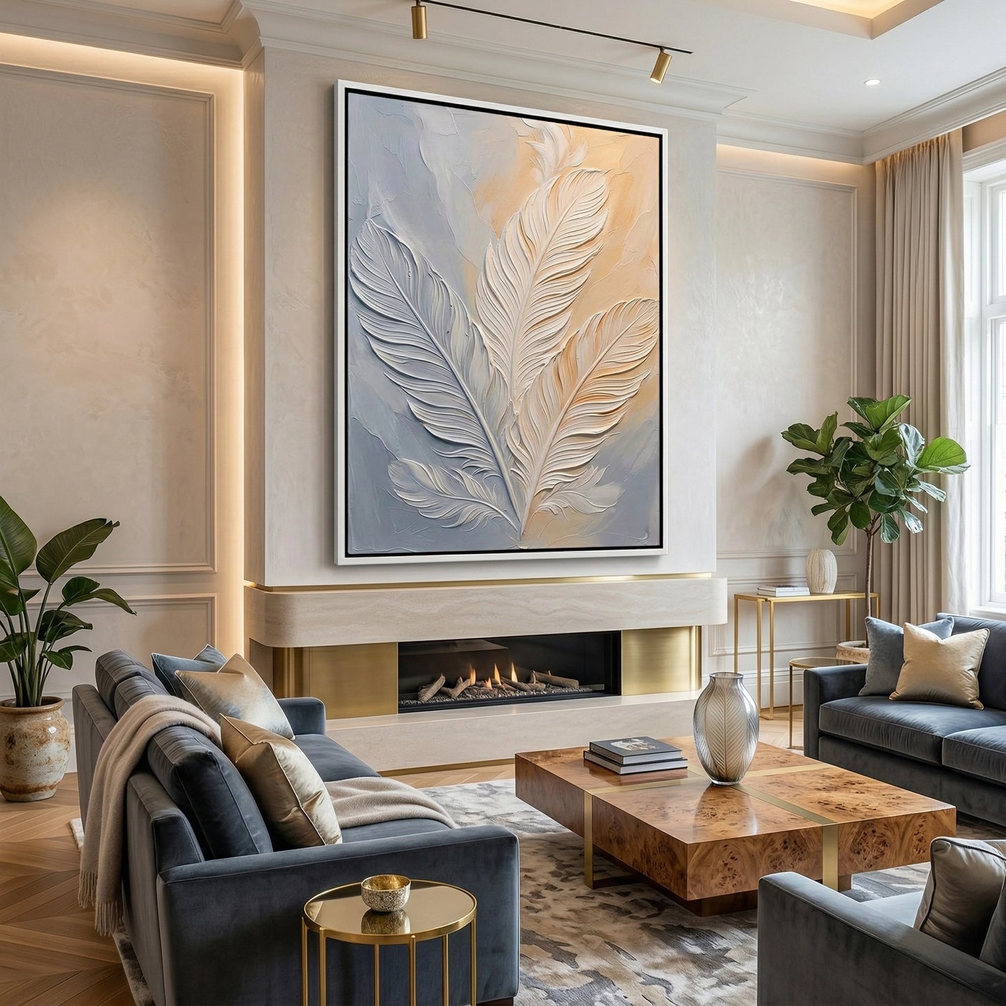 2Contemporary abstract artwork showcasing three stylized wings with minimalist design, ideal for UAE interiors