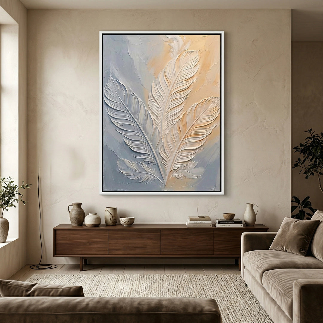 Textured trio of wings art print with neutral palette and elegant minimalist design, enhancing sophisticated UAE interior styling