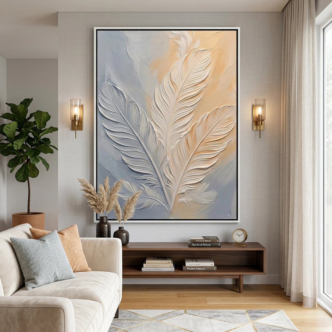 Modern Minimalist Wing Trio artwork with abstract layered wing textures, perfect for chic UAE wall decor