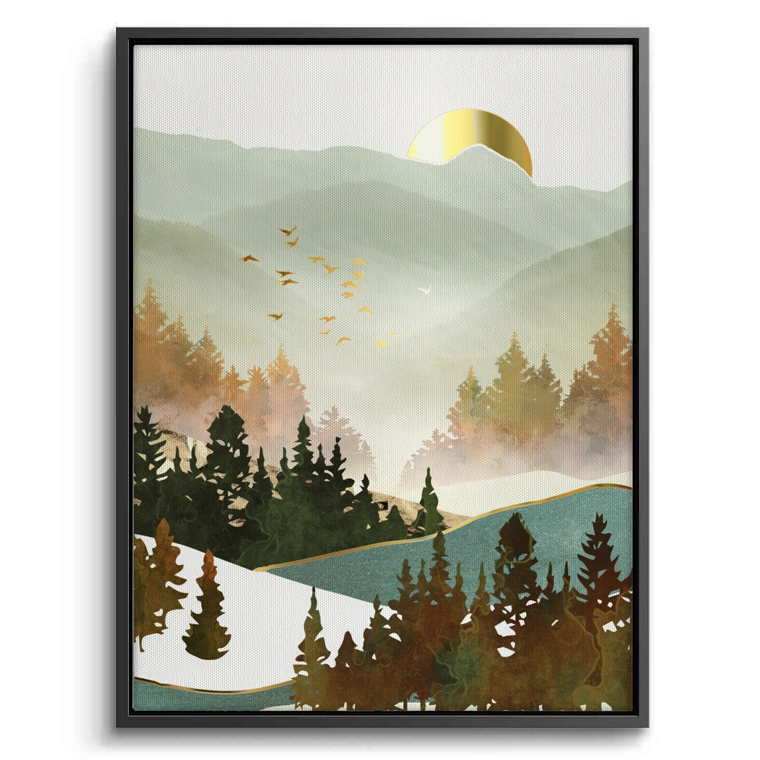 2Misty Forest and Gold Sun - Canvas