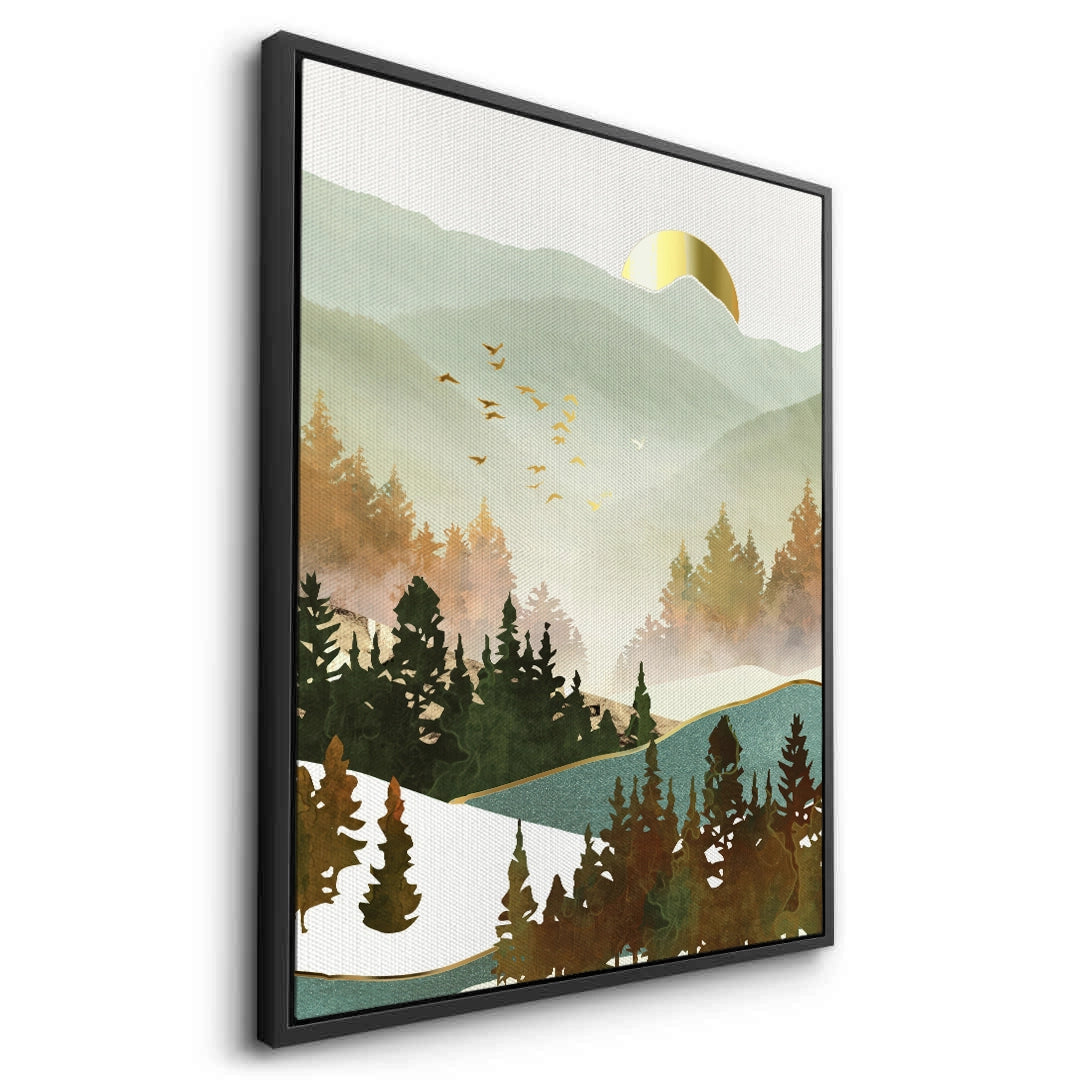 2Misty Forest and Gold Sun - Canvas