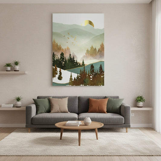 Misty Forest and Gold Sun - Canvas