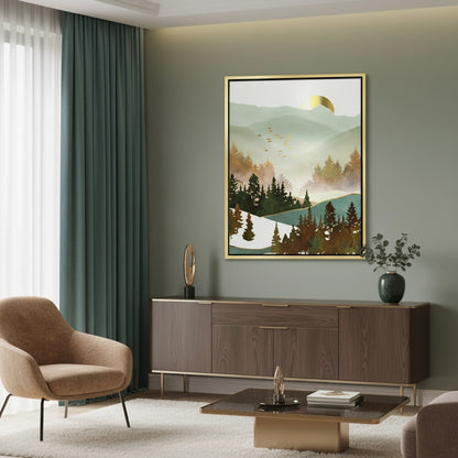 Misty Forest and Gold Sun - Canvas