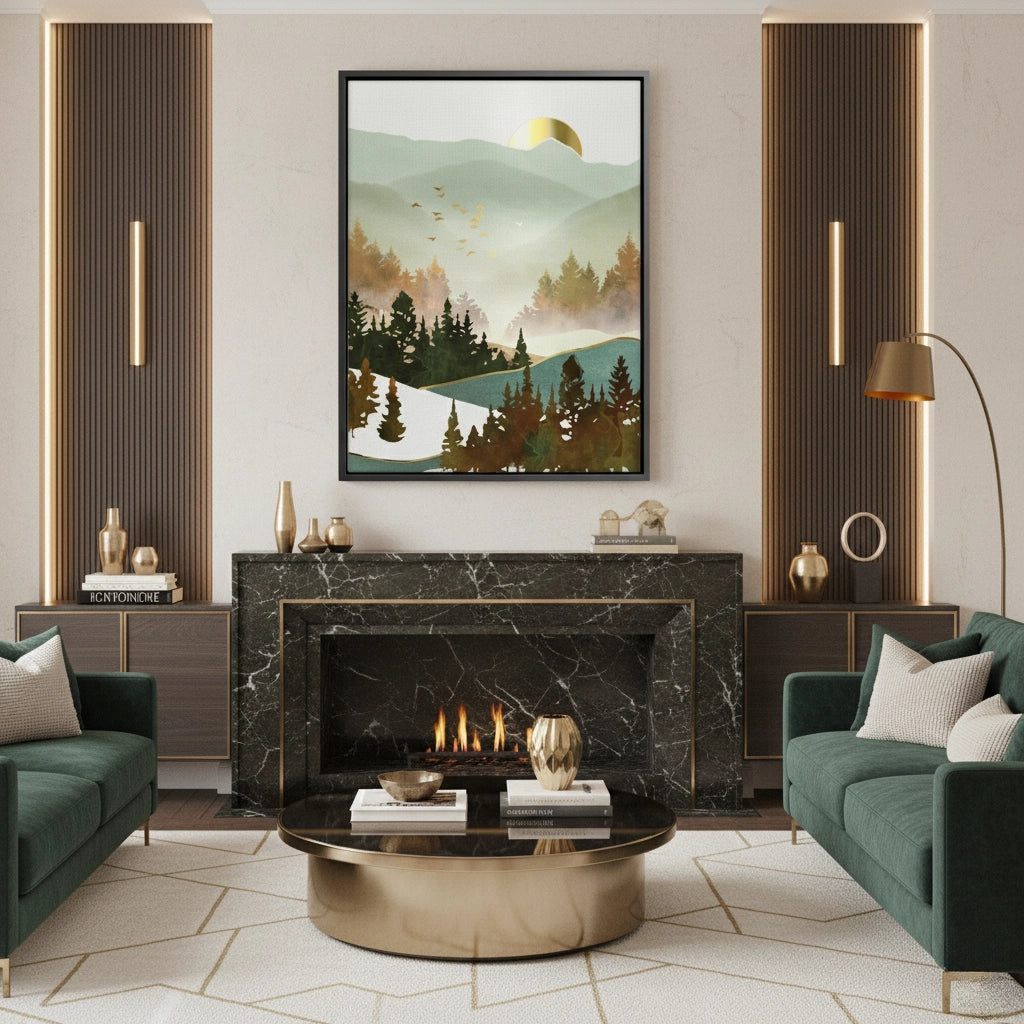 2Misty Forest and Gold Sun - Canvas