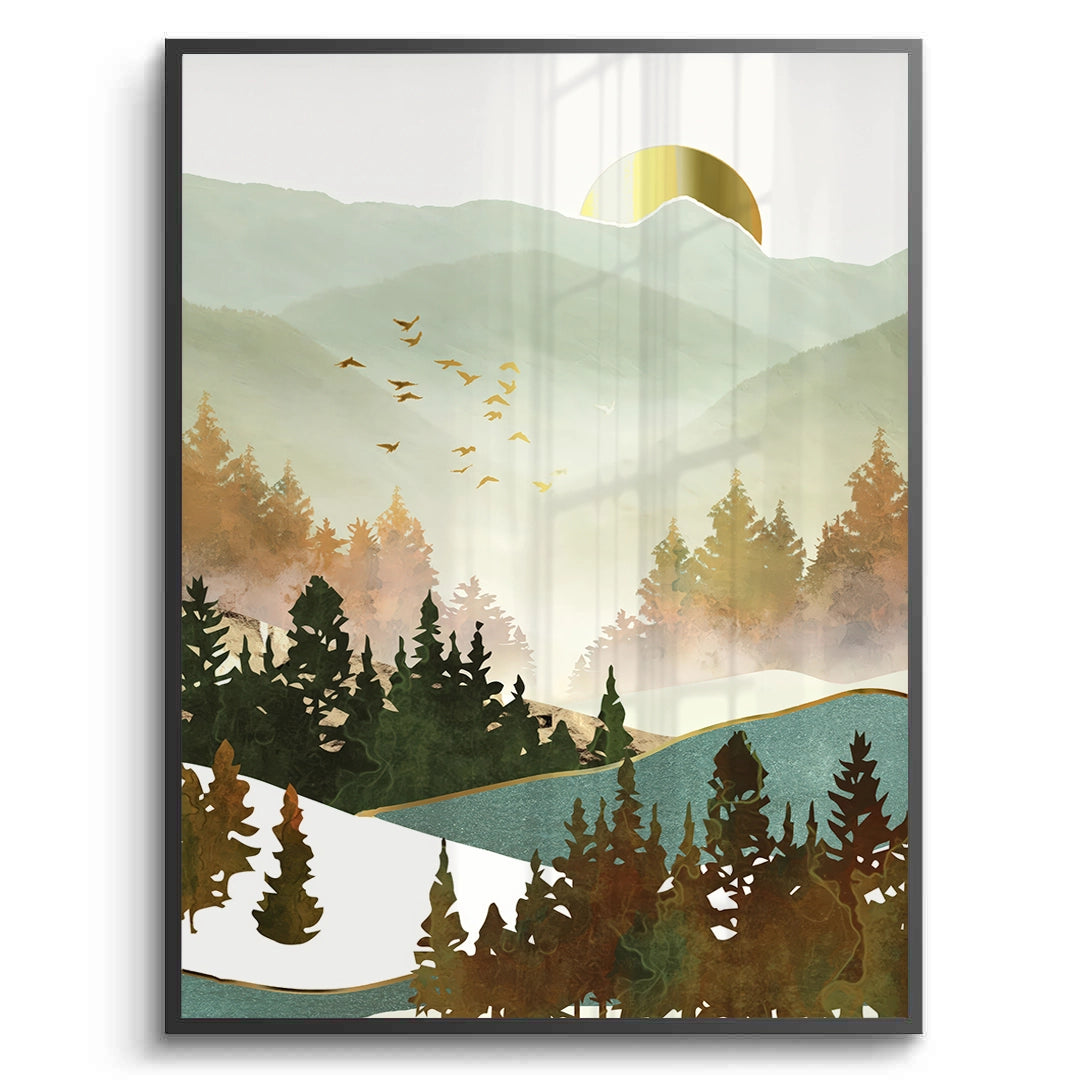 2Misty Forest and Gold Sun - Fine Art