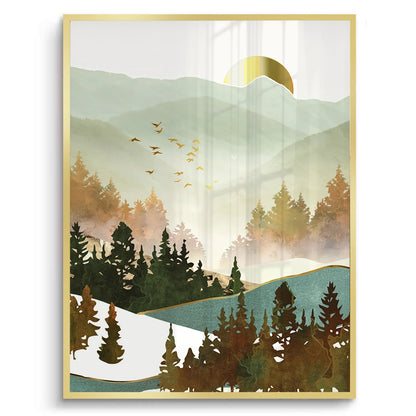 Misty Forest and Gold Sun - Fine Art