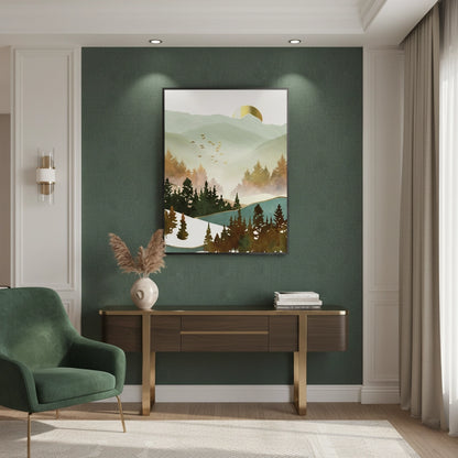 Misty Forest and Gold Sun - Fine Art