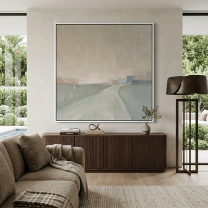 Calming Dubai luxury villa master bedroom featuring cool grey MistyMorningWay textured plaster walls.