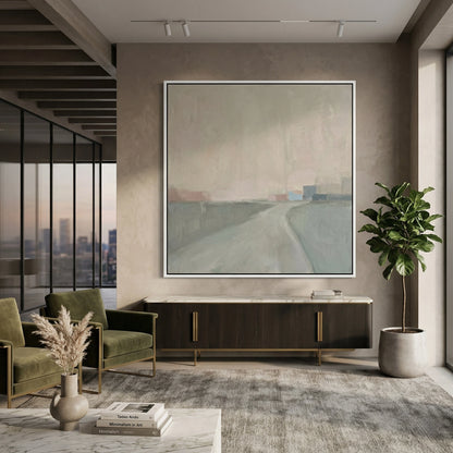 Sunlit Dubai penthouse living room contrasting warm sunlight with soft, cool MistyMorningWay wall finishes.