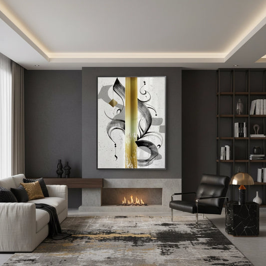 Modern Black & Gold Calligraphy - Fine Art