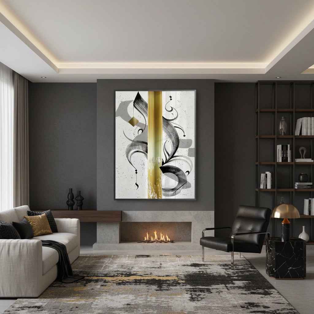 Modern Black & Gold Calligraphy - Fine Art